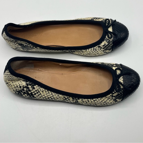 J Crew Factory Sz 7 Ballet Flats Slip On Shoes Snakeskin Print Black Cream - Picture 2 of 11